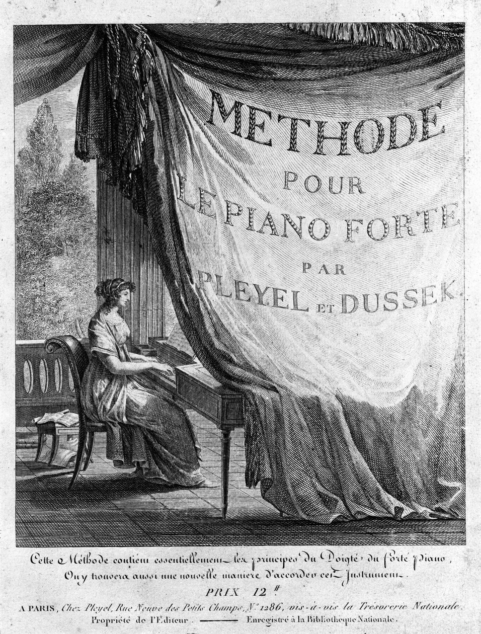 عنوان كاذب (عنوان مستعار) لكتاب "" Methode pour le pianoforte "" لإيجناز بلييل (1757-1831) ودوسيك (1760-1812). بواسطة فنان غير معروف