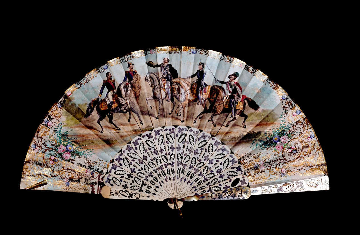 السياج يزين خمسة فرسان: "" إمبراطور فرنسا نابليون الثالث (1808-1873) (أول يسار) ، الملك فيتوريو إيمانويل الثاني (فيكتور عمانويل) (1820-1878) (الثالث) ، جوزيبي غاريبالدي (1807-1882) (أول يمين) ) "ميلان ، متحف ديل ريسورجيمنتو بواسطة فنان غير معروف