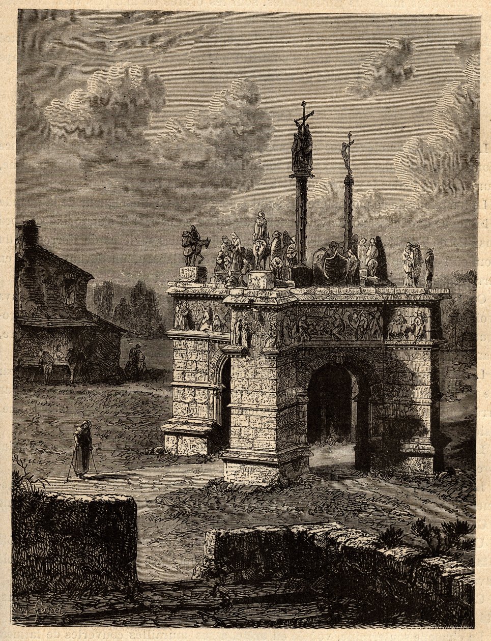 Finistere - بريتاني - Le calvaire de pleyben - Enclos paroissial de Pleyben - Pleyben Parish close - نقش في "" PATRIE - الوصف PECTUREQUIRESSE DE LA FRANCE في 6 مجلدات بواسطة لوسين هوارد - نهاية القرن التاسع عشر بواسطة فنان غير معروف