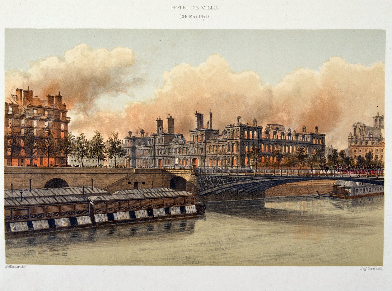 حريق فندق de Ville de Paris في 24 مايو 1871 - الطباعة الحجرية بواسطة فنان غير معروف