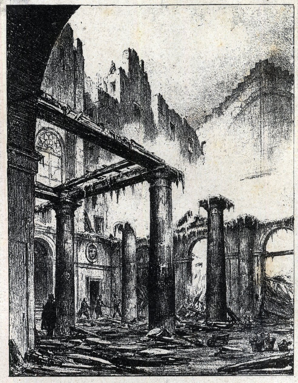 حريق المسرح الإيطالي في باريس عام 1838 بواسطة فنان غير معروف
