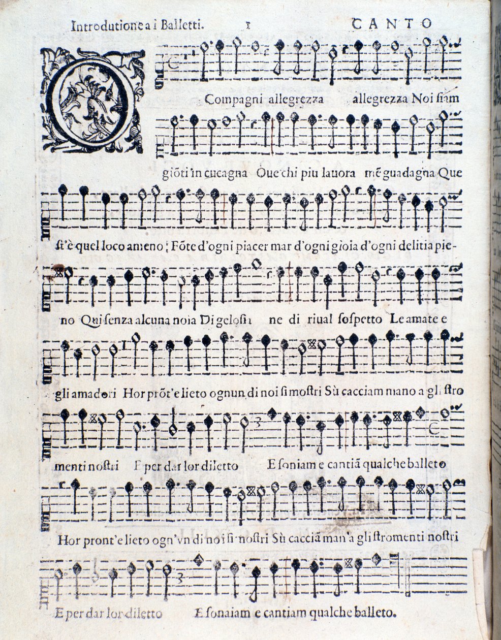الصفحة الأولى من Balletti لخمسة أصوات من قبل Giovanni Giacomo Gastoldi بواسطة فنان غير معروف