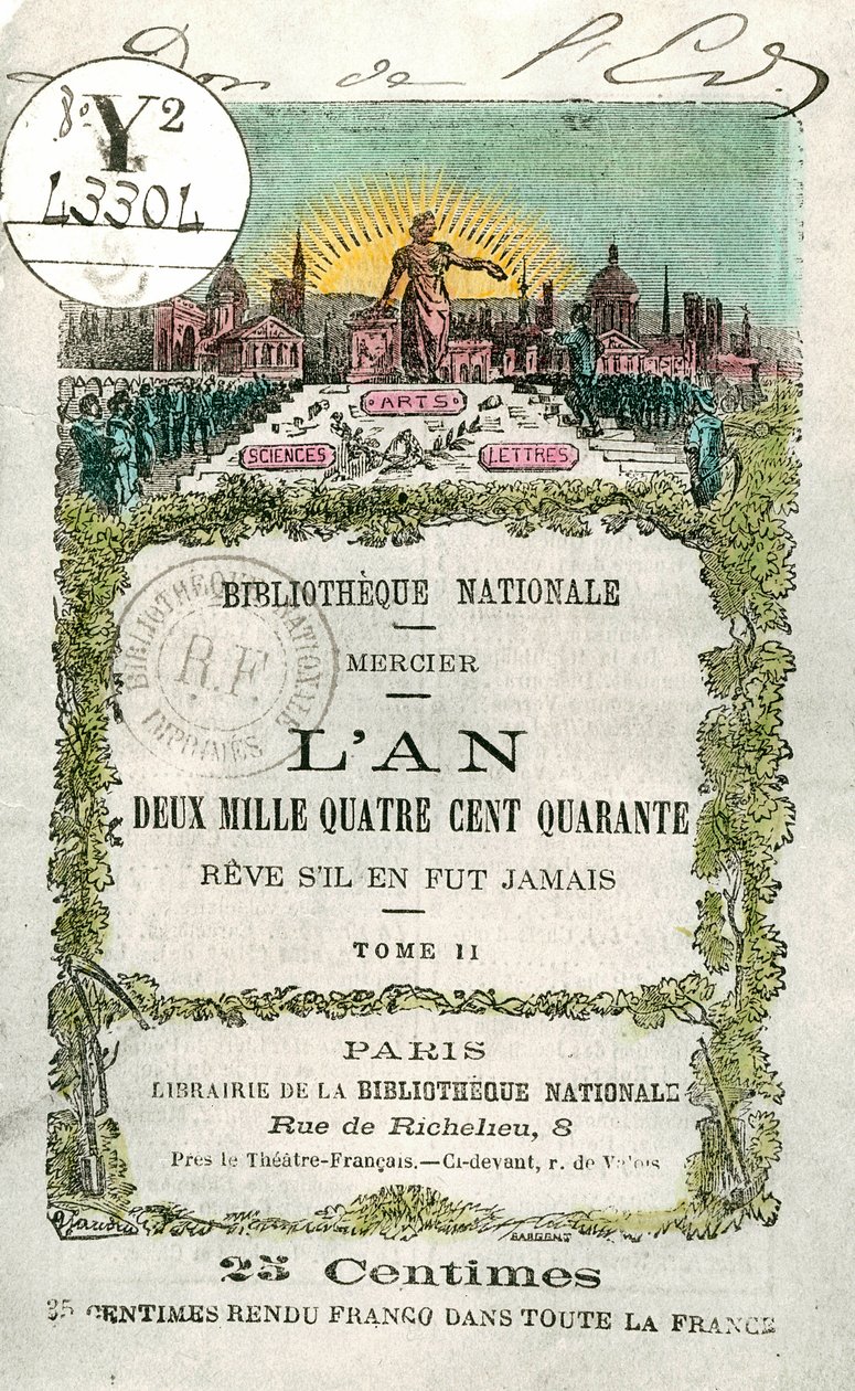 الصفحة الأولى من كتاب "" عام 2440 - Reve s il en toujours "" المجلد 2 بواسطة Louis-Sebastien Mercier (1740-1814) بواسطة فنان غير معروف