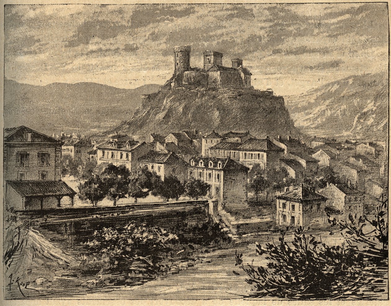 Foix - Ariege - Occitanie - نقش في "" PATRIE - صورة وصف مقتضب لفرنسا في 6 مجلدات بواسطة LUCIEN HUARD - نهاية القرن التاسع عشر بواسطة فنان غير معروف