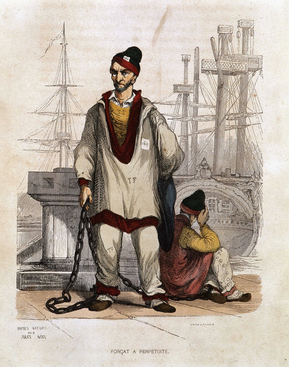Convict à perité - in "" Les Bagnes: التاريخ ، الأنواع ، العادات ، الغموض "بقلم موريس الهوي ، محرر. جوستاف هافارد ، باريس بواسطة فنان غير معروف