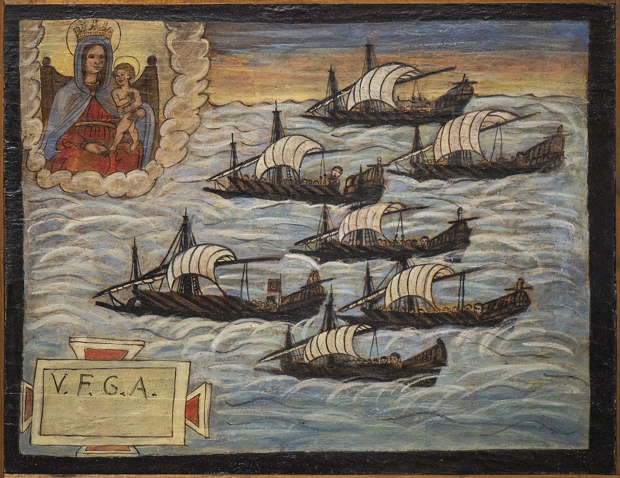 بحار فوتو سابقًا (ex voto) ، عرض شعبي كتعهد بإخلاص وامتنان للبحار الناجي من مخاطر البحر القادمة من كنيسة العذراء المباركة لقوس نابولي (مادونا ديلاركو) في إيطاليا في القرن التاسع عشر بواسطة فنان غير معروف