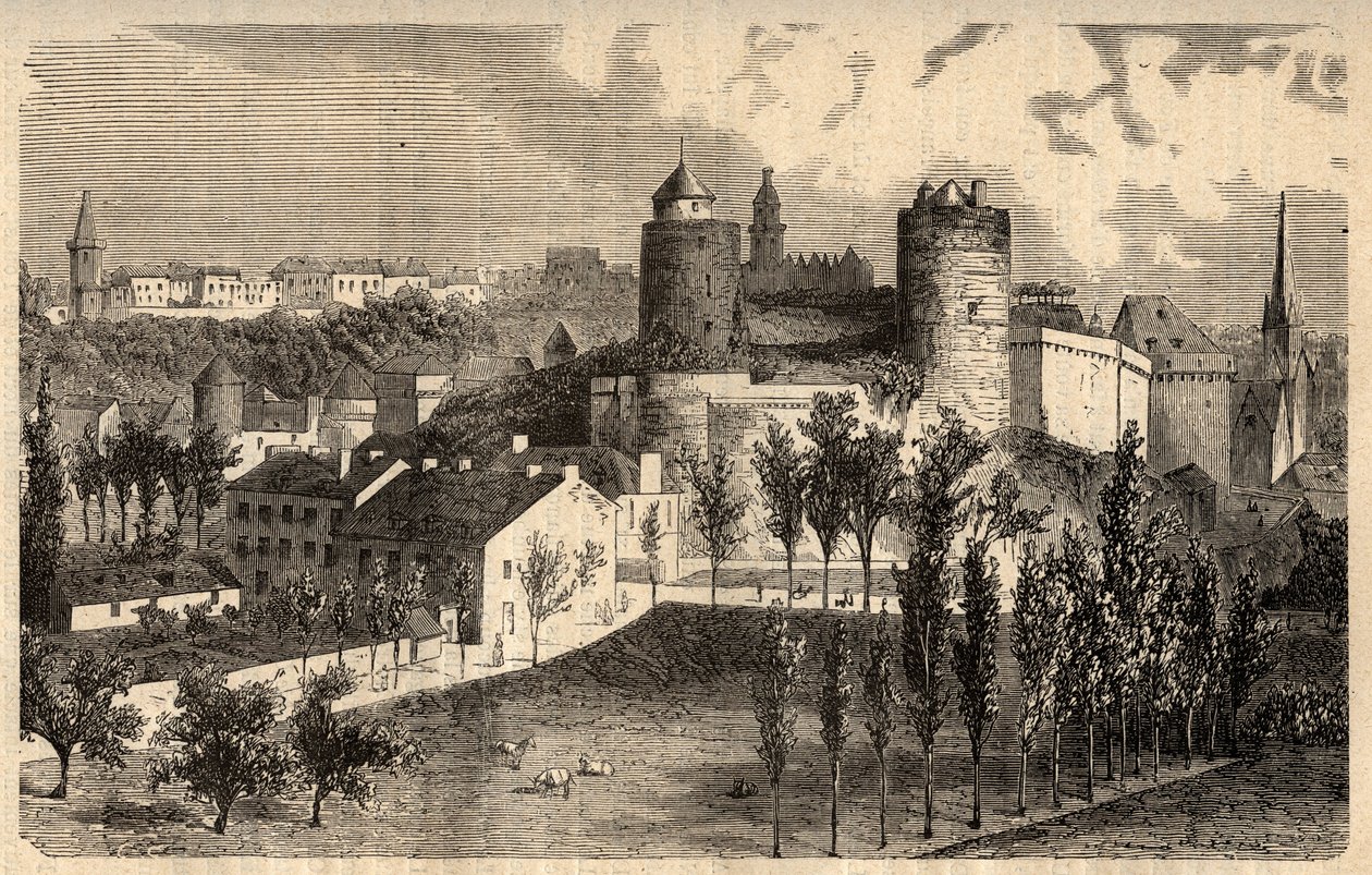منظر عام من Fougeres - بريتاني - نقش في "" PATRIE - صورة وصف أساسي لفرنسا في 6 مجلدات بواسطة LUCIEN HUARD - نهاية القرن التاسع عشر بواسطة فنان غير معروف