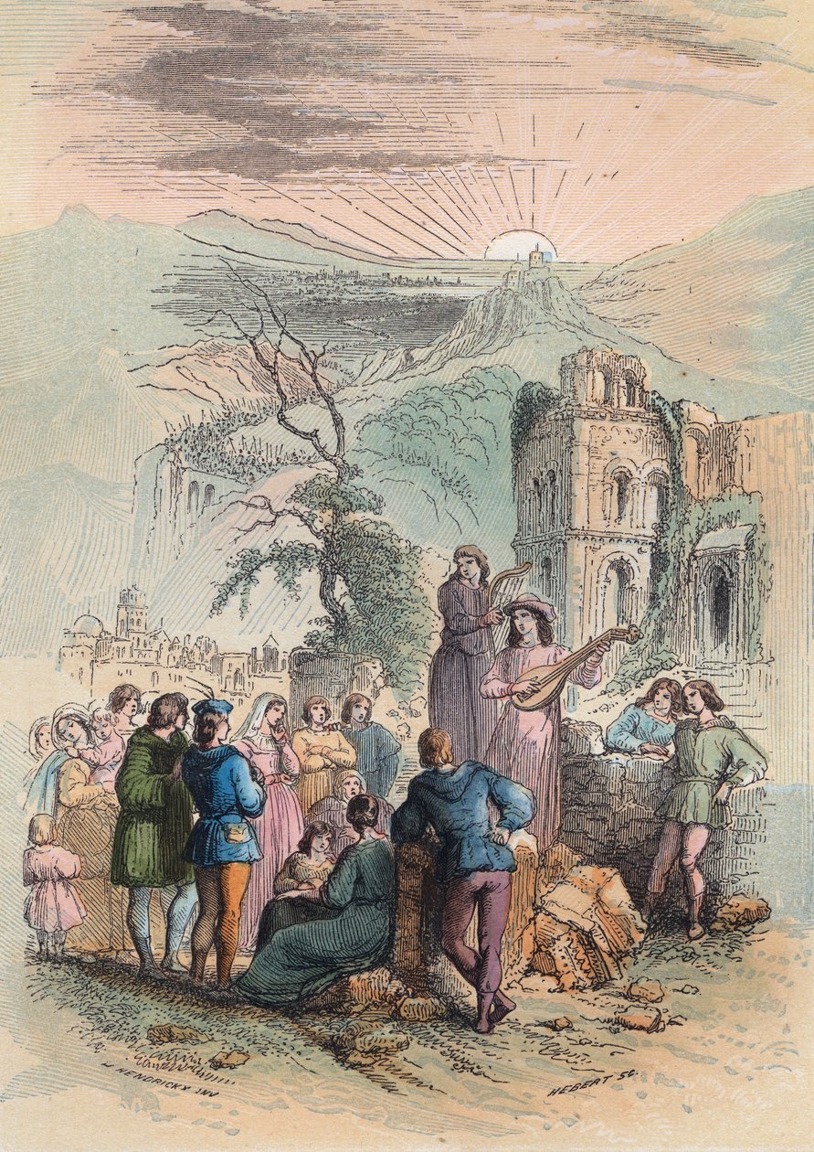 فرنسا خلال العصور الوسطى: ابحث عن أشخاص مثيرين للمشاركة في الحملة الصليبية. نقش من عام 1868 في "Histoire de Belgique من العصور البدائية حتى نهاية عهد ليوبولد الأول" بقلم ثيودور جوست (1818-1888). مجموعة خاصة. بواسطة فنان غير معروف