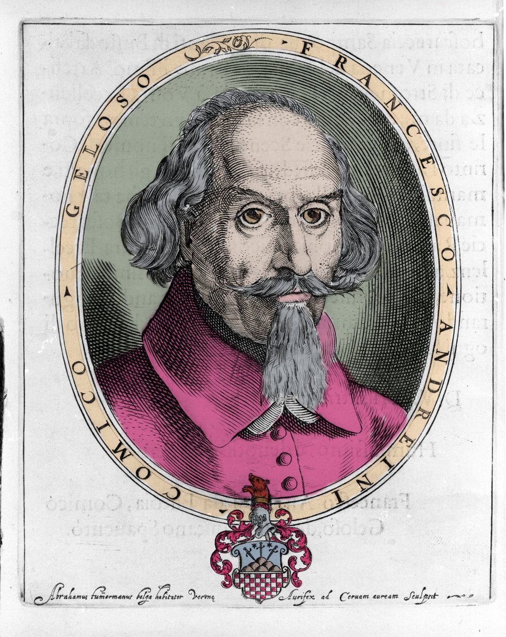 Francesco Andreini (حوالي 1548-1624) الممثل الإيطالي والكاتب المسرحي من Commedia dell'arte. نقش في "لو برافور ديل كابيتانو سبافينتو" ، البندقية 1624 بواسطة فنان غير معروف