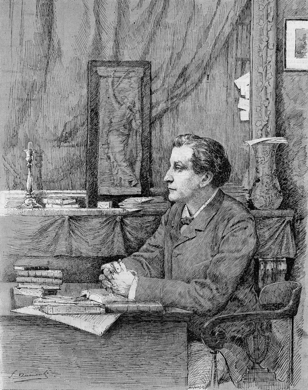 فرانسوا كوبي (1842-1908) ، شاعر وكاتب مسرحي فرنسي. رسم بواسطة MF Desmoulins ، 1885. بواسطة فنان غير معروف