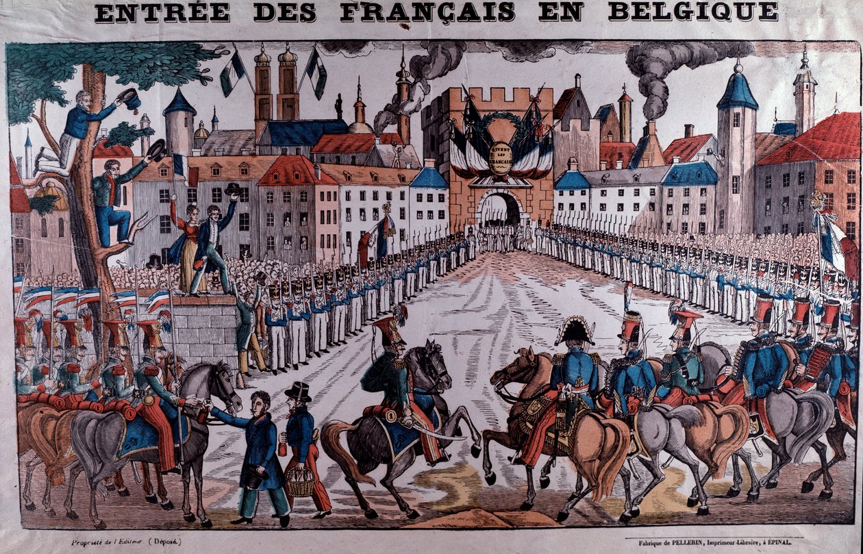 دخول الجيش الفرنسي بلجيكا لدعم الاستقلال البلجيكي في أكتوبر 1830 (نقش) بواسطة فنان غير معروف