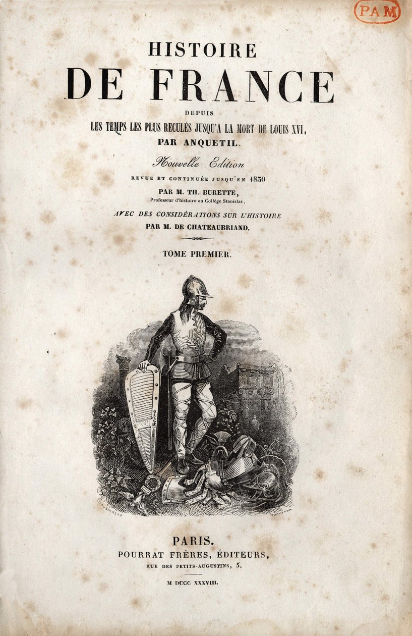 واجهة "" هيستوار دو فرانس "" لأنكيتيل. 1838. بواسطة فنان غير معروف