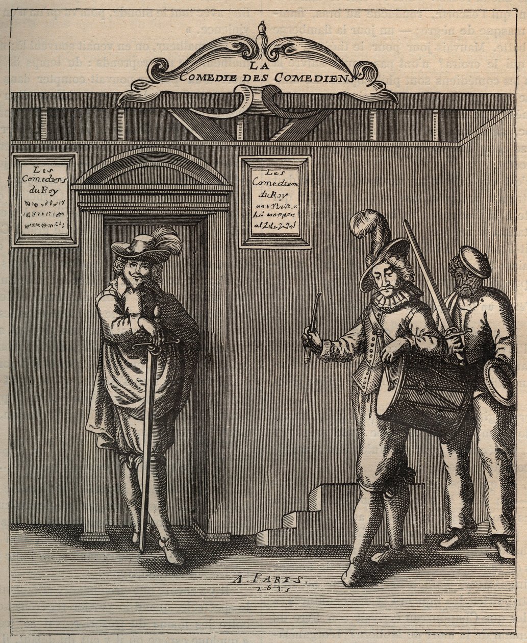 واجهة "كوميديا الكوميديين ، قصيدة الاختراع الجديد" لجورج دو سكودري - 1635 بواسطة فنان غير معروف