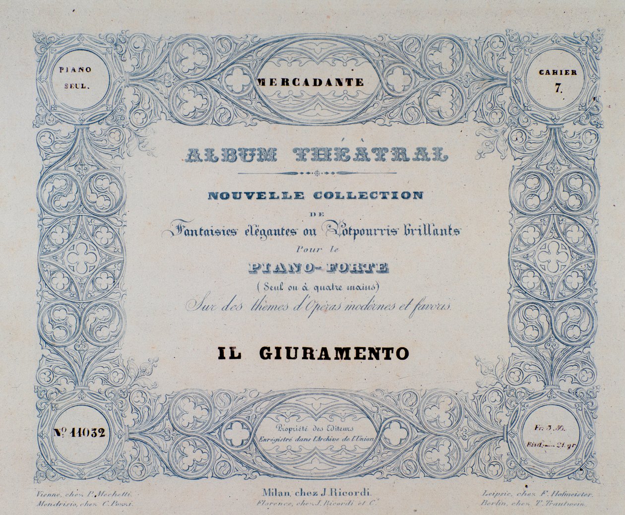 واجهة الأوبرا Il Giuramento ، بواسطة Mercadante (1837) بواسطة فنان غير معروف