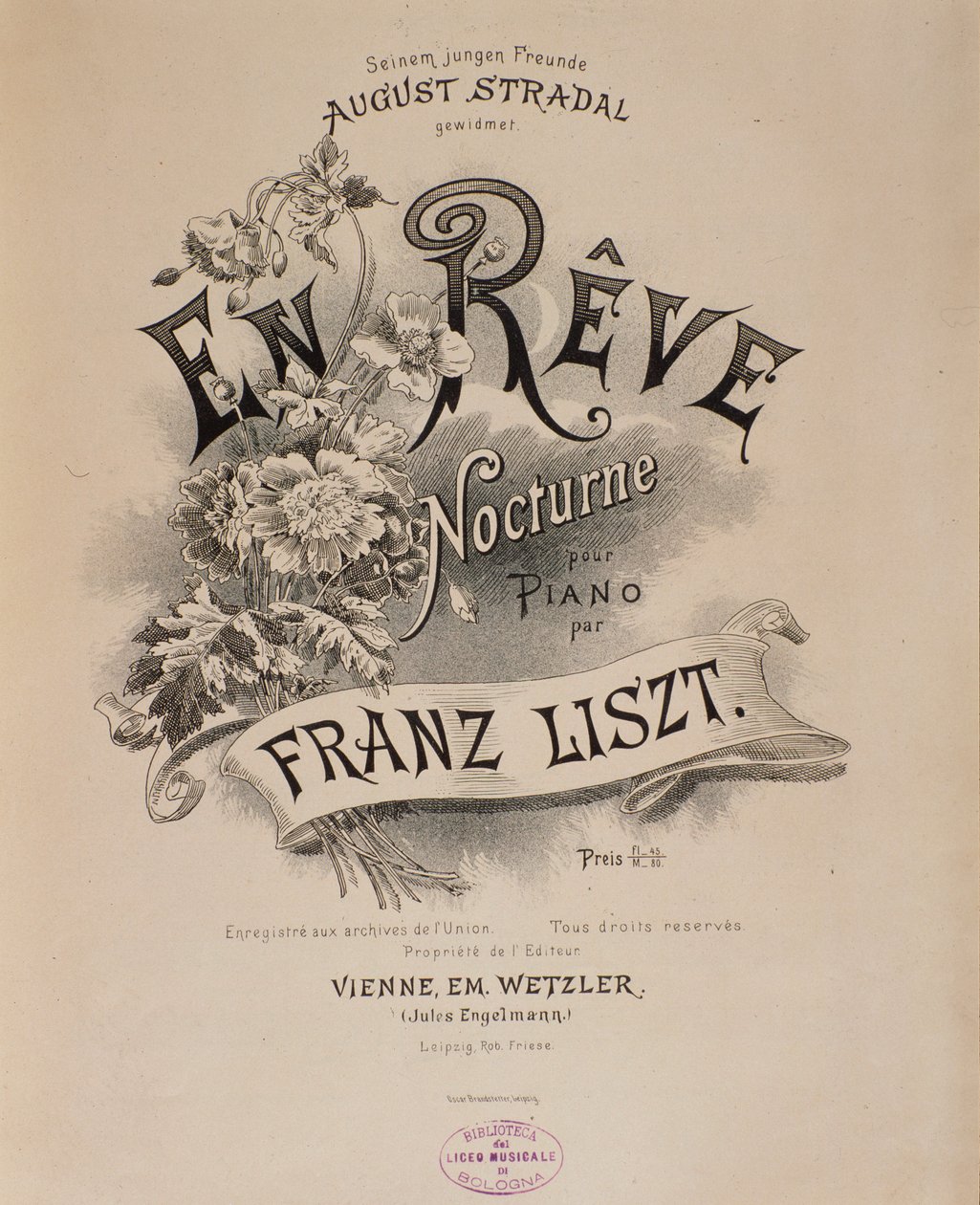 مقدمة مقطوعة "En reve" بقلم فرانز ليزت (1811-1886) في بولونيا من القرن التاسع عشر ، متحف موسيقي مدني بواسطة فنان غير معروف