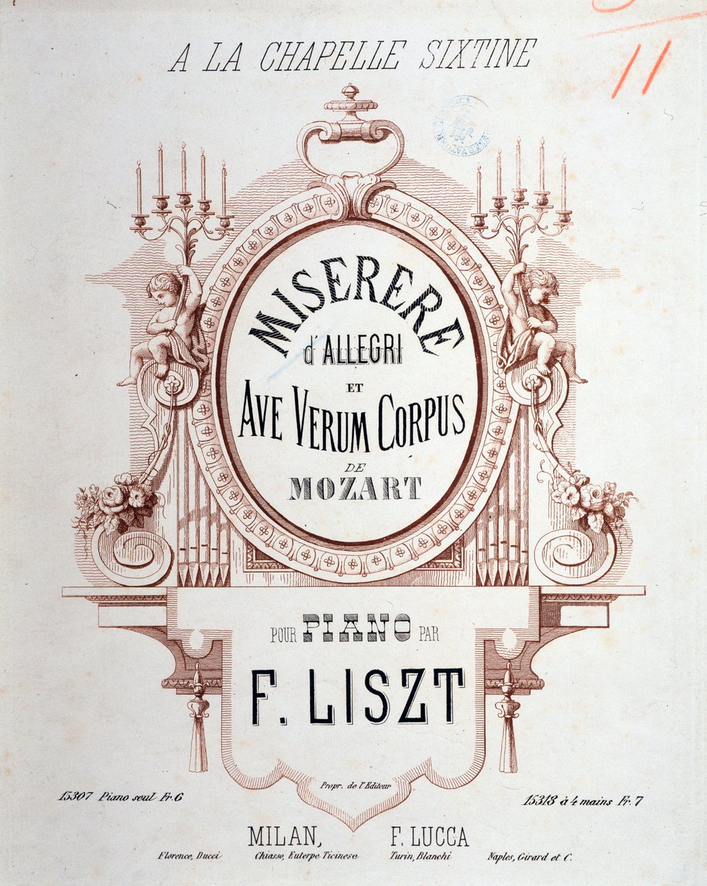 واجهة Miserere بواسطة Allegri و Ave verum corpus بواسطة Mozart ، تم نسخها بواسطة Liszt للبيانو (1865) بواسطة فنان غير معروف