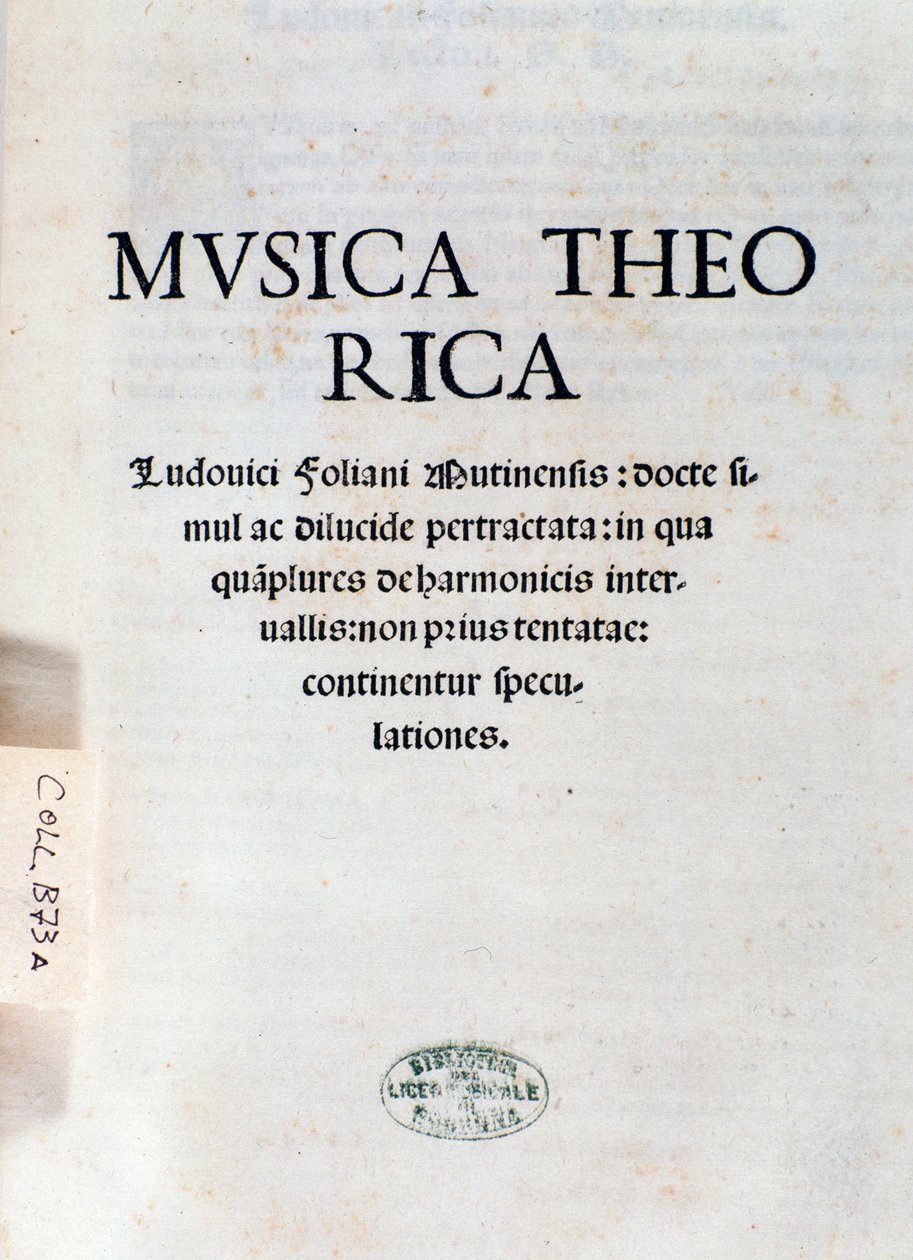 مقدمة من Musica Theorica بواسطة Ludovico Foliani (نقش بواسطة فنان غير معروف