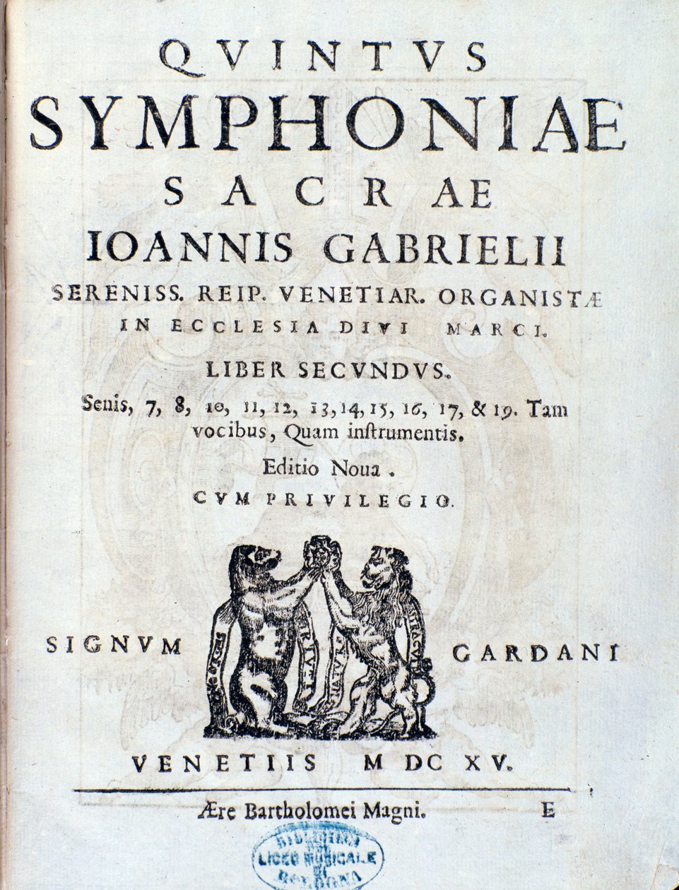 واجهة الكتاب الثاني من Sacrae symphoniae بقلم جيوفاني غابريلي بواسطة فنان غير معروف