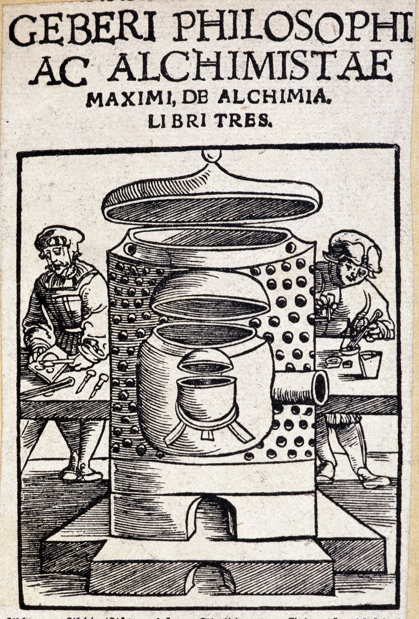 Geberi Philosophi ac alchimistae صفحة عنوان صفقة كيمياء. Geber (v721-v815) ، الكيميائي العربي بواسطة فنان غير معروف
