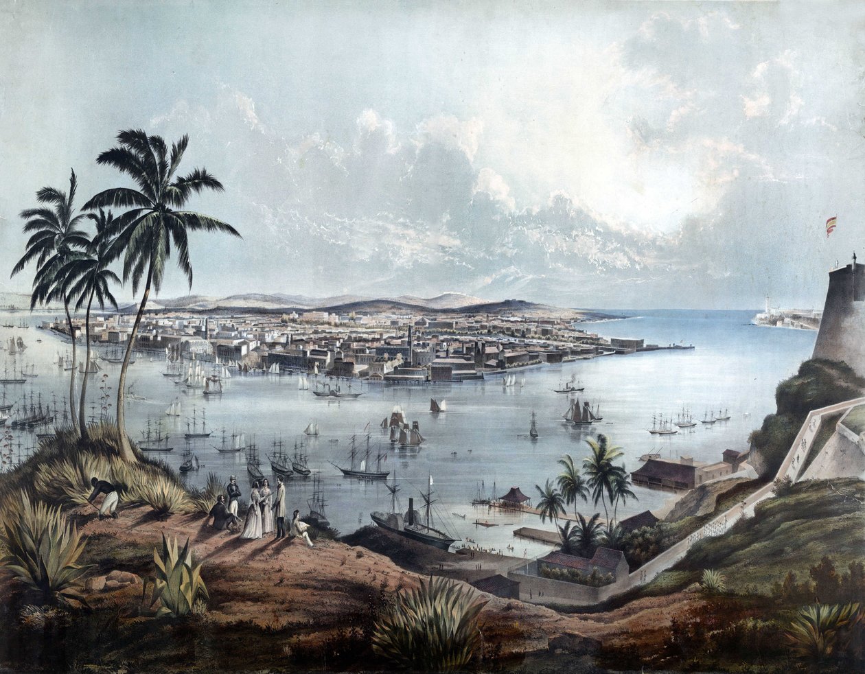 منظر عام لهافانا (لا هابانا ، كوبا) عام 1850. بواسطة فنان غير معروف