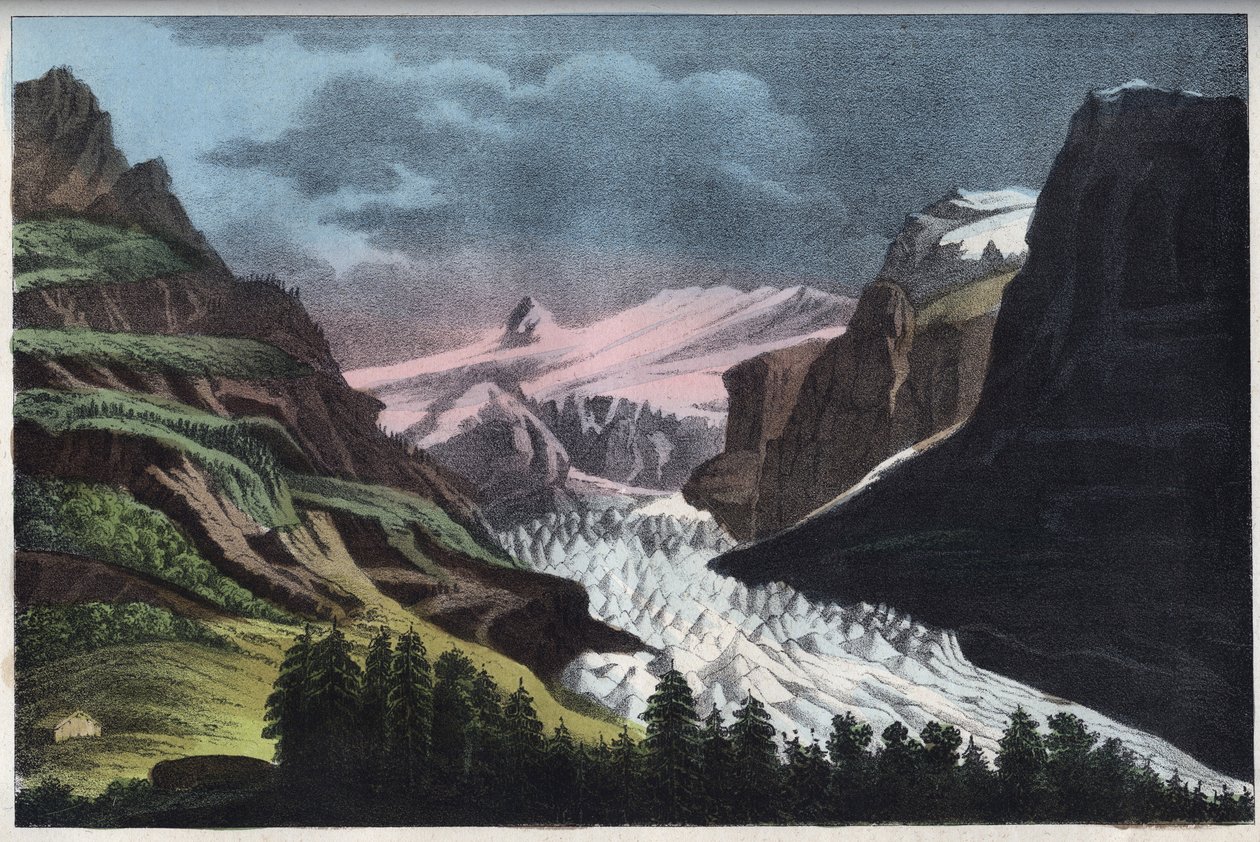 Glacier de Grindelwald في سويسرا - سويسرا ، نهر Grindelwald الجليدي في القرن التاسع عشر - نقش من عادات وتقاليد جميع شعوب الكون. هذا هو تاريخ الحكومة ، والقوانين ، والميليشيا ، والديانة لجميع الأمم من بواسطة فنان غير معروف