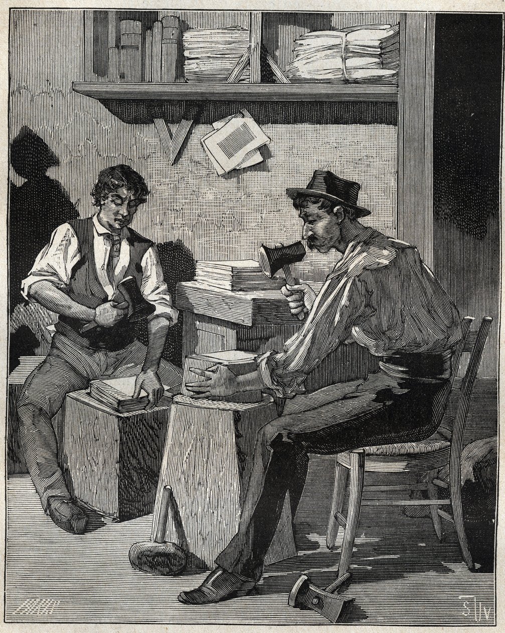 مضرب ذهبي. نقش من عام 1885 في "" Les Arts et metiers Illustres "" لأدولف بيتارد. بواسطة فنان غير معروف
