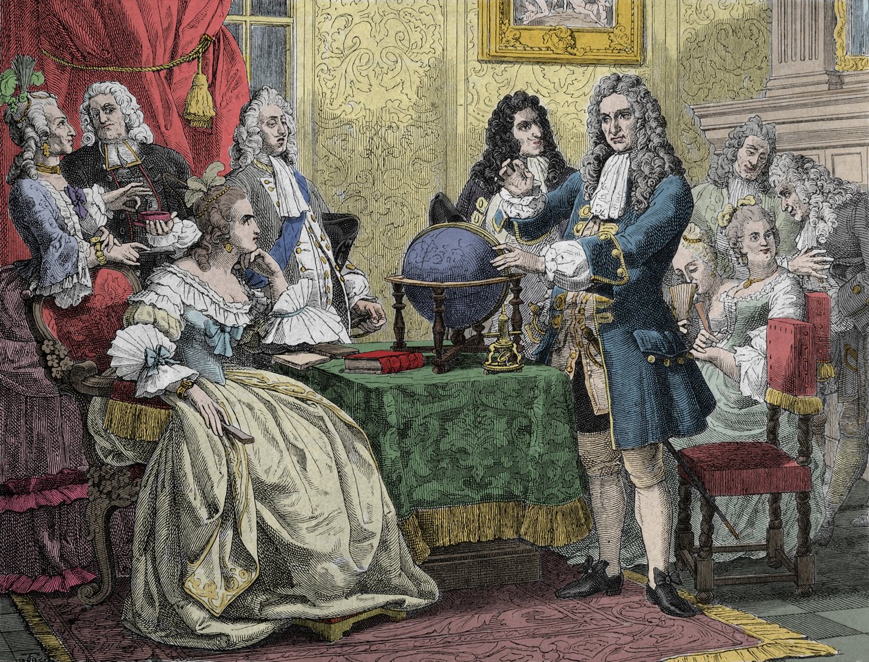 جوتفريد فيلهلم ليبنيز (1646-1716) يزور الملكة صوفي شارلوت من بروسيا (صوفي شارلوت هانوفر) بواسطة فنان غير معروف