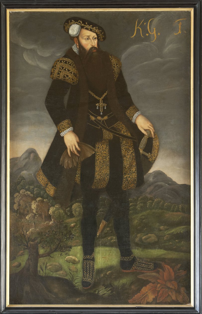 غوستاف الأول فاسا دي سويدي - صورة لملك السويد غوستاف الأول (1496-1560) ، مجهول. زيت على قماش. الأبعاد: 200 × 125 سم. المتحف الوطني ستوكهولم بواسطة فنان غير معروف