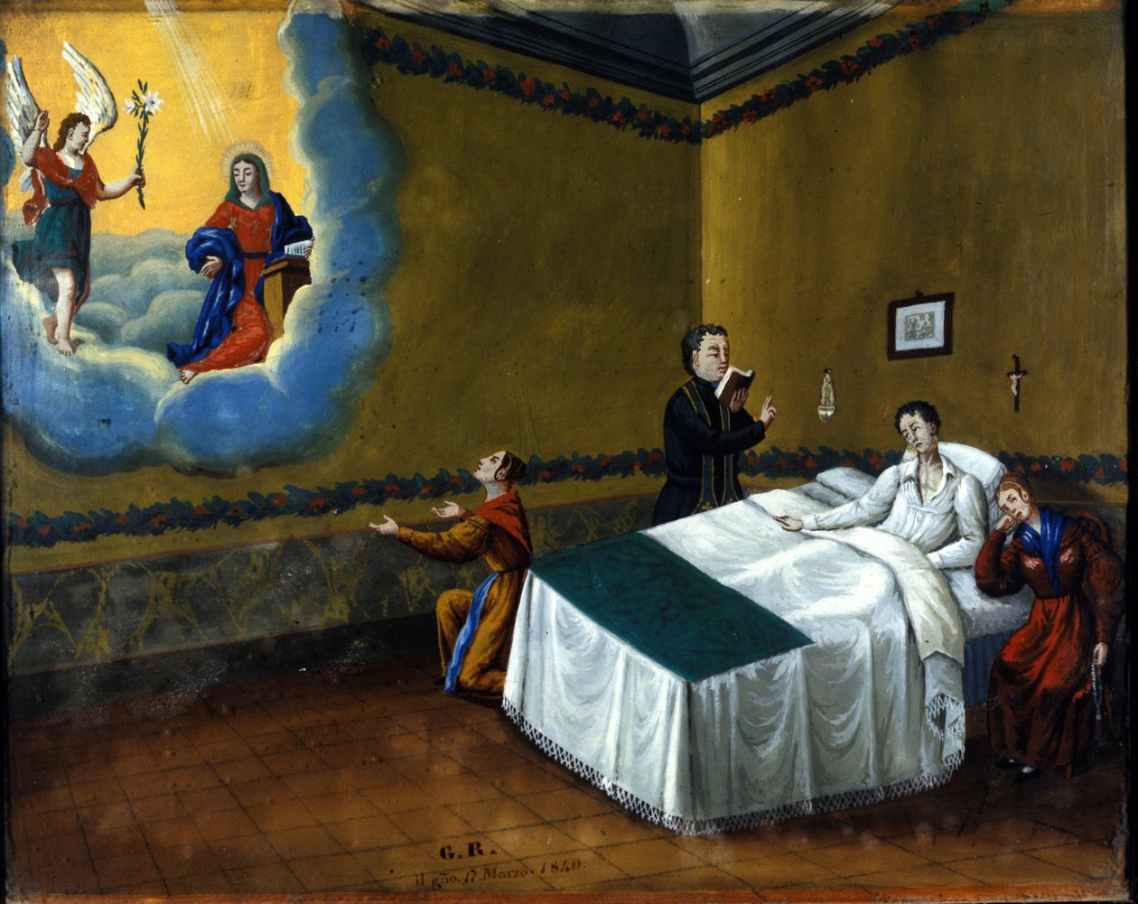 شفاء مريض. Ex voto من عام 1840 من ملاذ Maria delle Grazie di Monza. بواسطة فنان غير معروف