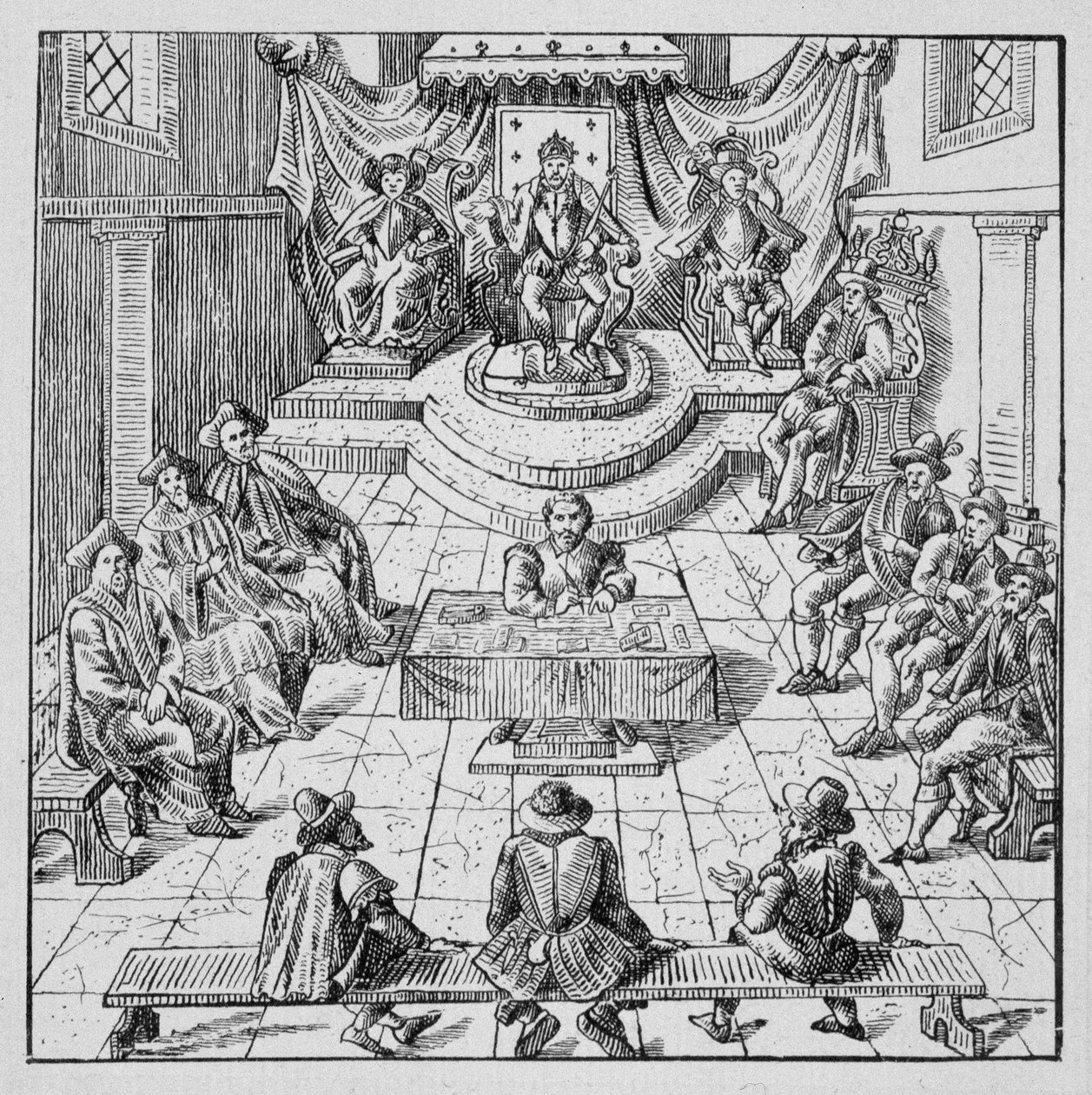 هنري الثالث (1551 - 1589) الذي كان يملك عقارات جيناليس في بلوا عام 1576 - في "" مجموعة من 39 شخصية تمثل نكبات فرنسا من 1562 إلى 1586 "" ؛ مطبعة لويس بيرين بواسطة فنان غير معروف