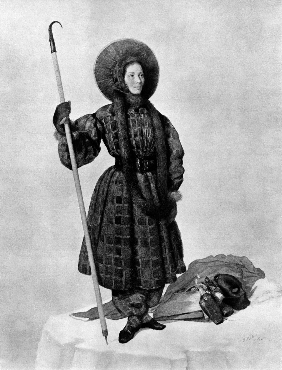 هنرييت دانجفيل أول امرأة تتسلق مونت بلانك في عام 1838. بواسطة فنان غير معروف