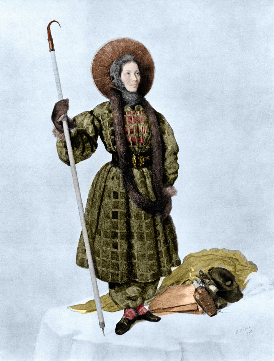 هنرييت دانجفيل أول امرأة تتسلق مونت بلانك في عام 1838. بواسطة فنان غير معروف