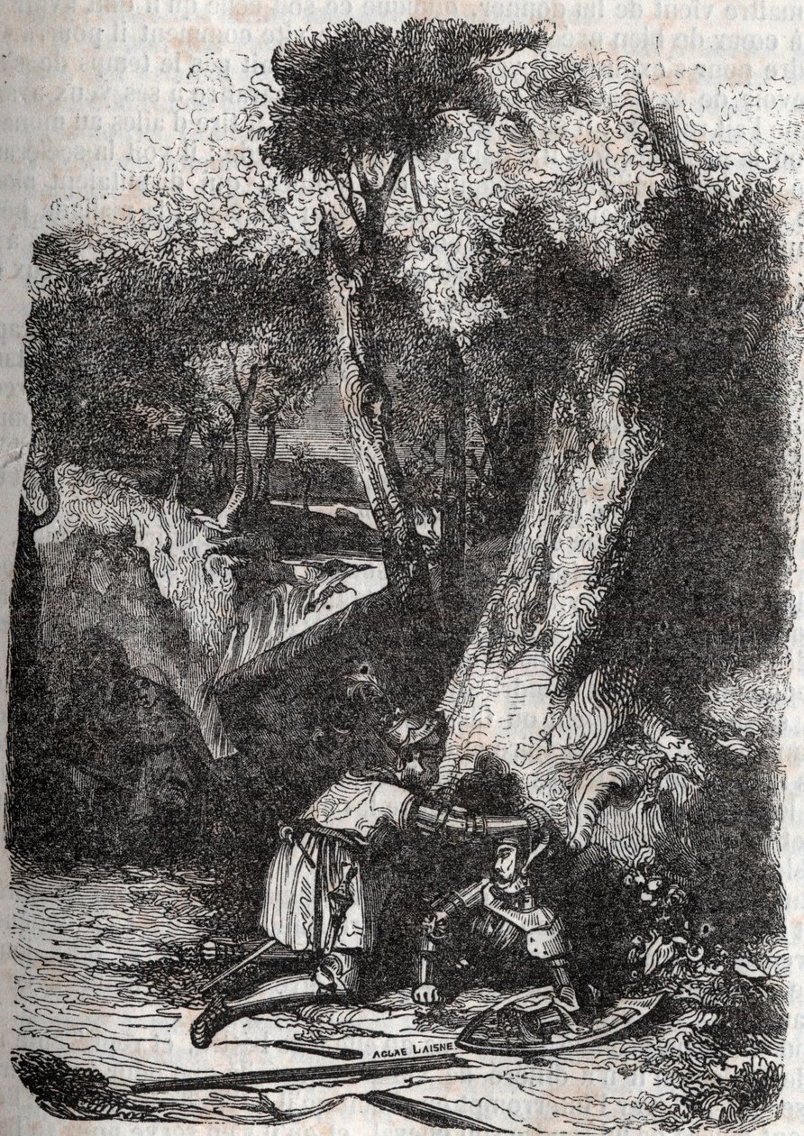 تم قلب هيرمونيدس وإنقاذها من قبل زيربين - 1851 نقش من "Furious Roland" (أورلاندو فوريوسو) (القرن السادس عشر) لودوفيكو أريوستو ، المعروف باسم Ariosta - طبعة مترجمة من الإيطالية بواسطة Count of Tressan ونشرها Gustave Harvard 1851 بواسطة فنان غير معروف
