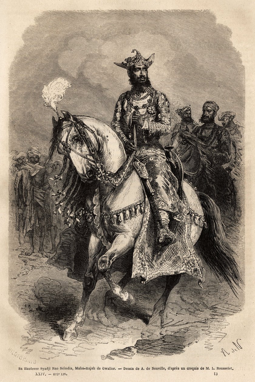 صاحب السمو سياجي راو سينديا (1846-1886) ، مهراجا جواليور (ماديا براديش الحالية). نقش للرسام l