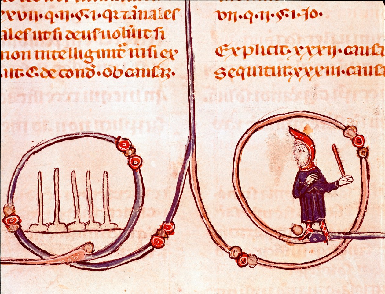 تاريخ القانون الكنسي: "" لعبة البولينج "" "صورة مصغرة مأخوذة من" "Decret de Gratien" "(" Concordia discordantium canonum "أو" Decretum Gratiani ") يرجع تاريخها إلى عام 1140 وتنظم قوانين وشرائع الكنيسة الرومانية الكاثوليكية . القرن الثالث عشر لاون ، بواسطة فنان غير معروف