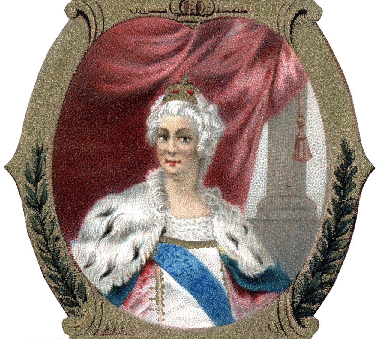 تاريخ روسيا: صورة كاترين الثانية لروسيا (1729-1796). أواخر القرن التاسع عشر الطباعة الحجرية الملونة. بواسطة فنان غير معروف
