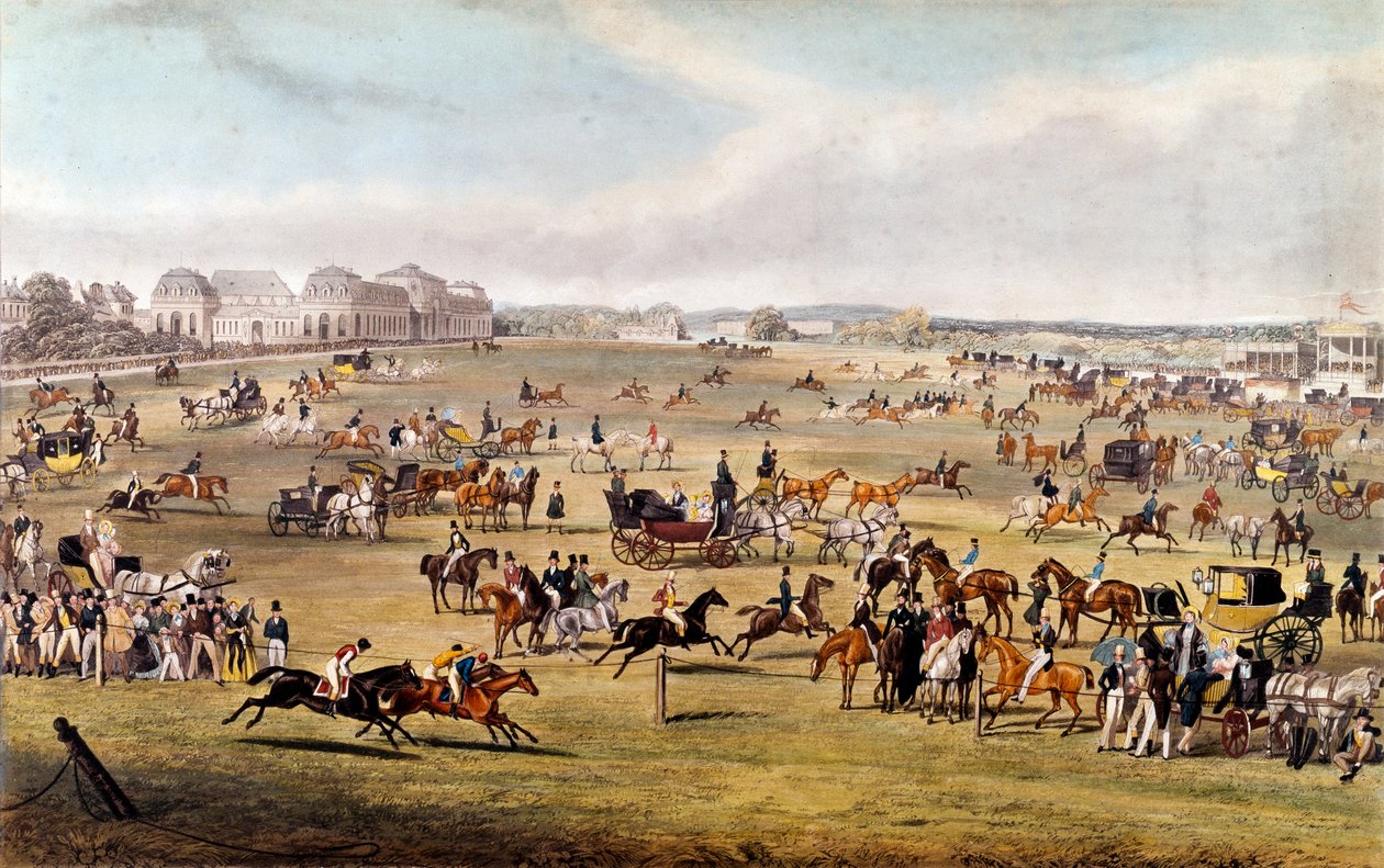 سباق الخيل في شانتيلي تحت رعاية نقش دوق أورليانز عام 1841. مجموعة خاصة بواسطة فنان غير معروف