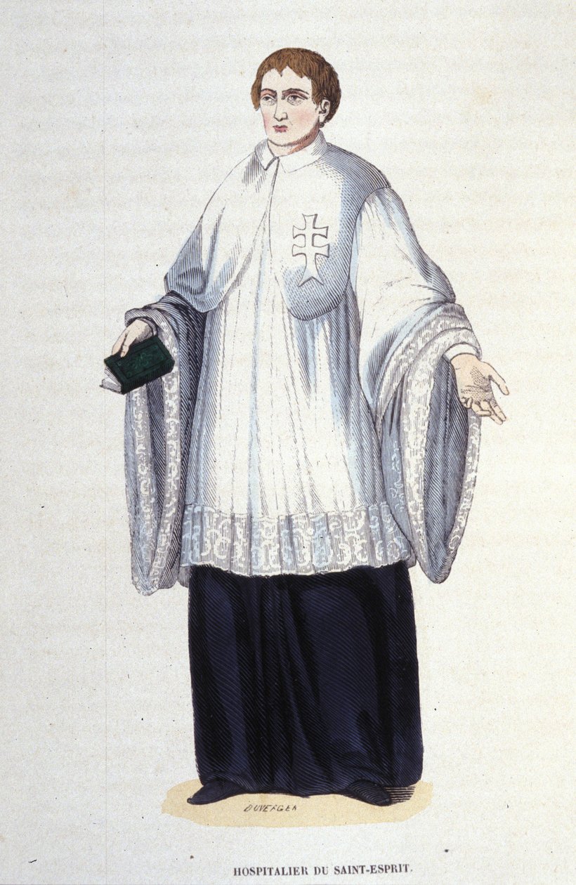 Hospitaller من الرهبنة العسكرية والدينية للروح القدس (وسام الروح القدس) التي أسسها هنري الثالث في 1578 ، نقش من القرن التاسع عشر. مجموعة خاصة ، ميلان. بواسطة فنان غير معروف