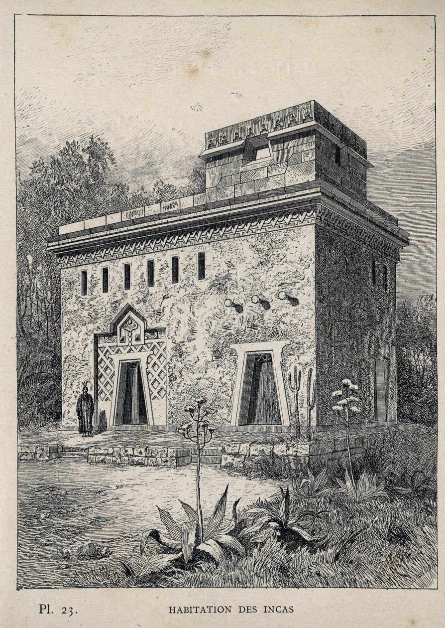 إسكان الإنكا - نقش عام 1889 في "تاريخ السكن البشري في المعرض العالمي لعام 1889 ، بواسطة السيد تشارلز غارنييه - Librairie centrale des beaux-Arts Paris 1889 بواسطة فنان غير معروف
