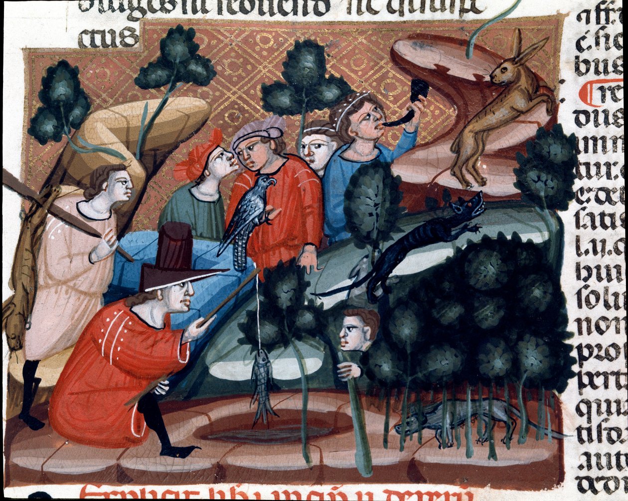 مشاهد الصيد مصغرة مأخوذة من كود جستنيان (Codex Justinianus) ، وهي مجموعة من القوانين والمؤسسات المنشورة في عهد الإمبراطور الروماني جستنيان الأول من بيزنطة (483-565) بواسطة فنان غير معروف