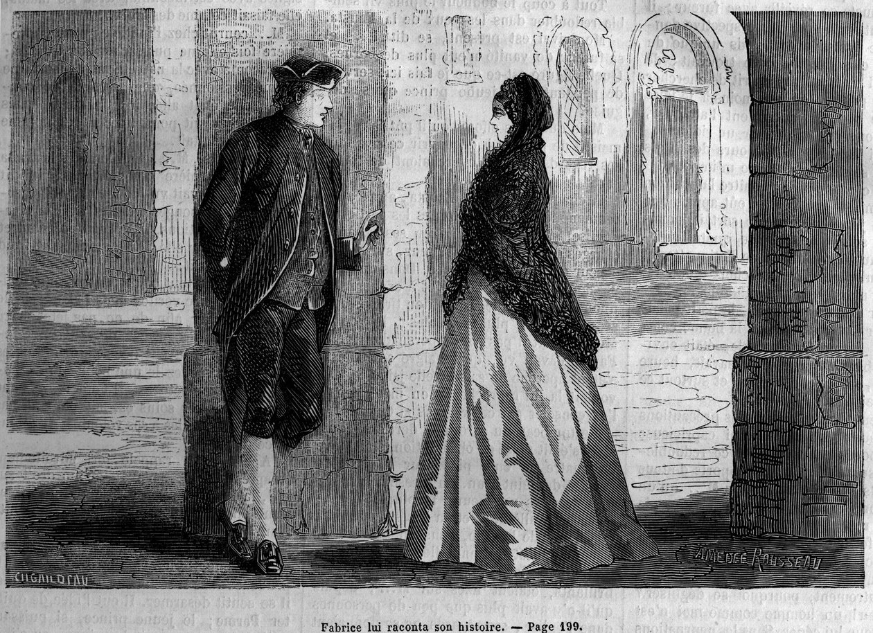 رسم توضيحي لـ "La Chartreuse de Parma" بواسطة Stendhal في "Le Diary du dimanche" من عام 1872. بواسطة فنان غير معروف