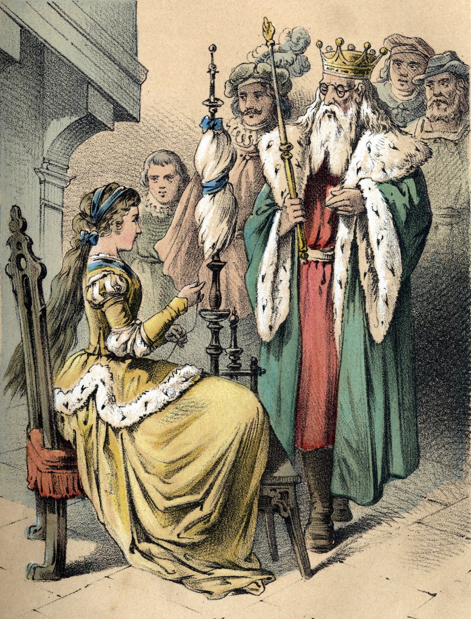 رسم توضيحي لحكايات فرانز هوفمان "" حكايات وآخرون - Weifsh¿ndchen und Breitf¿fschen "". الطباعة الحجرية الملونة في القرن التاسع عشر. بواسطة فنان غير معروف