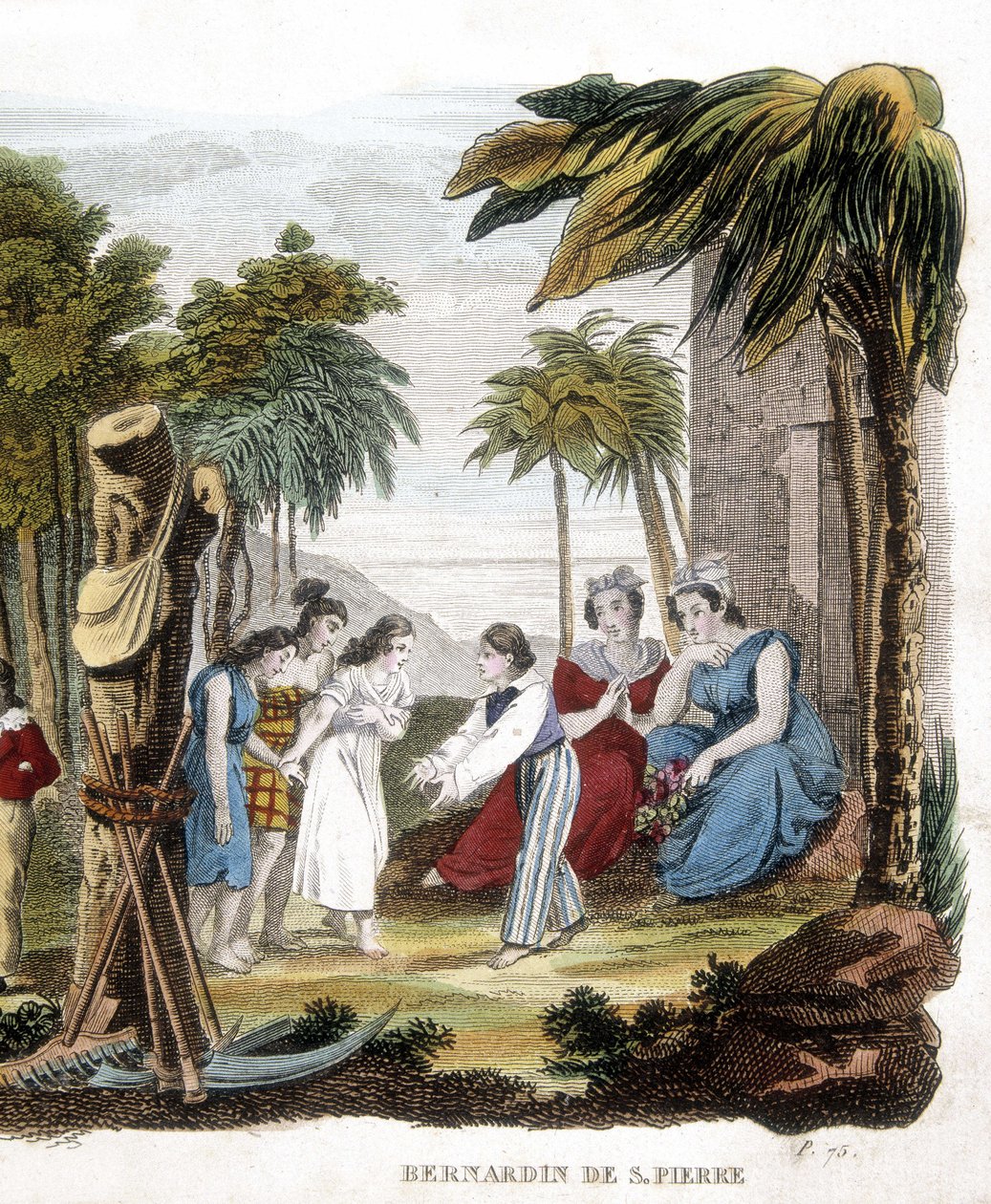 رسم توضيحي لـ "بول وفيرجيني" لبرناردين دي سان بيير (1737-1814). نقش القرن التاسع عشر. بواسطة فنان غير معروف