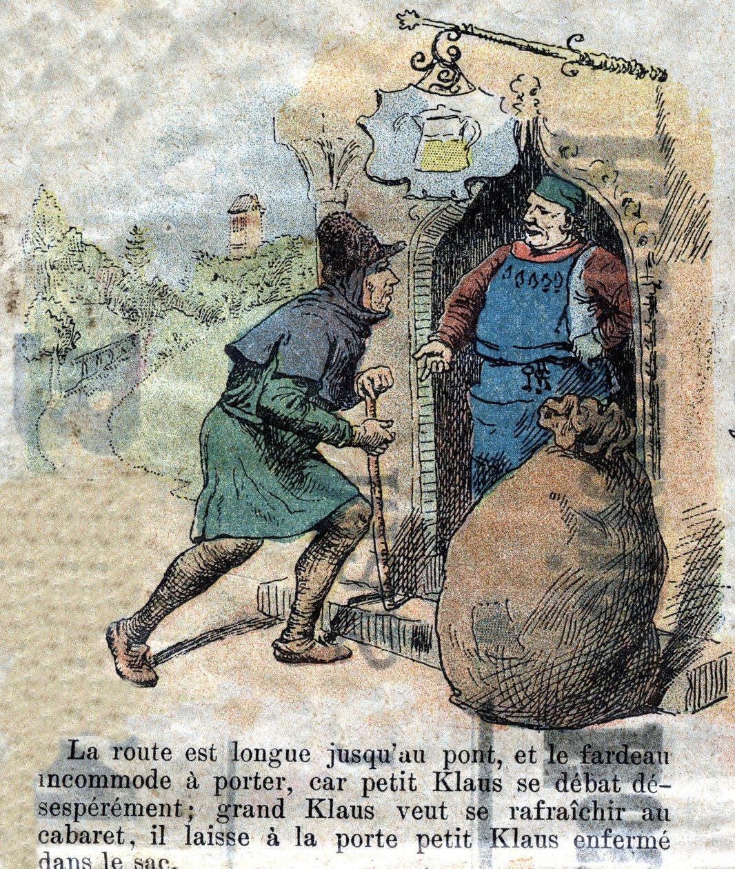 رسم توضيحي من أواخر القرن التاسع عشر لحكاية هانز كريستيان أندرسن (1805-1875) "جراند كلوز وليتل كلوز" (كلاوس). مجموعة خاصة. بواسطة فنان غير معروف
