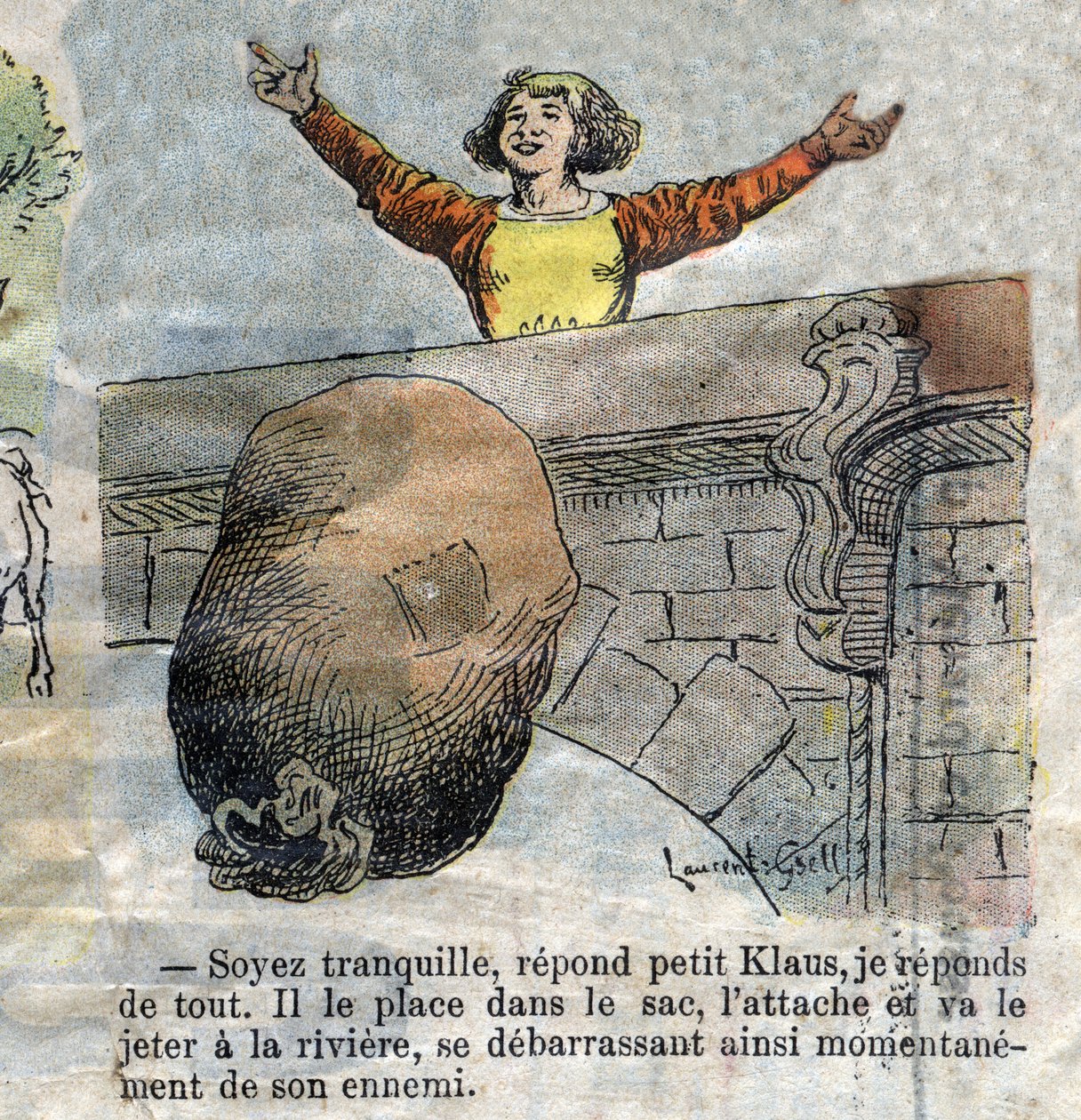 رسم توضيحي من أواخر القرن التاسع عشر لحكاية هانز كريستيان أندرسن (1805-1875) "جراند كلوز وليتل كلوز" (كلاوس). مجموعة خاصة. بواسطة فنان غير معروف