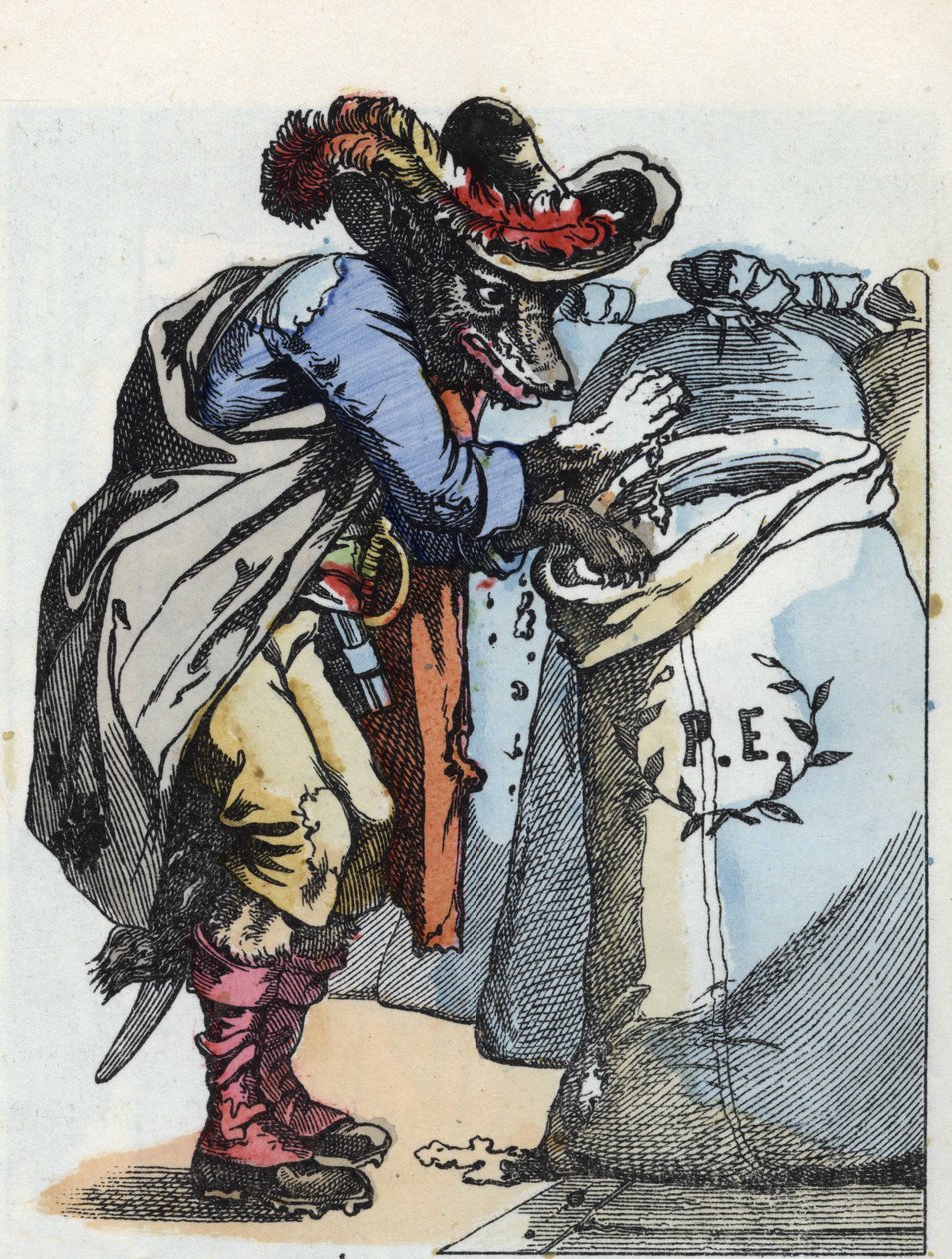 رسم توضيحي لحكاية "Compere le Loup، Maitre Renard، Comere la Chevre et ses petits biquets" "بعد حكاية جان دو لا فونتين. في "" حكايات من المنزل للصغار "". نقش مجهول من القرن التاسع عشر. بواسطة فنان غير معروف