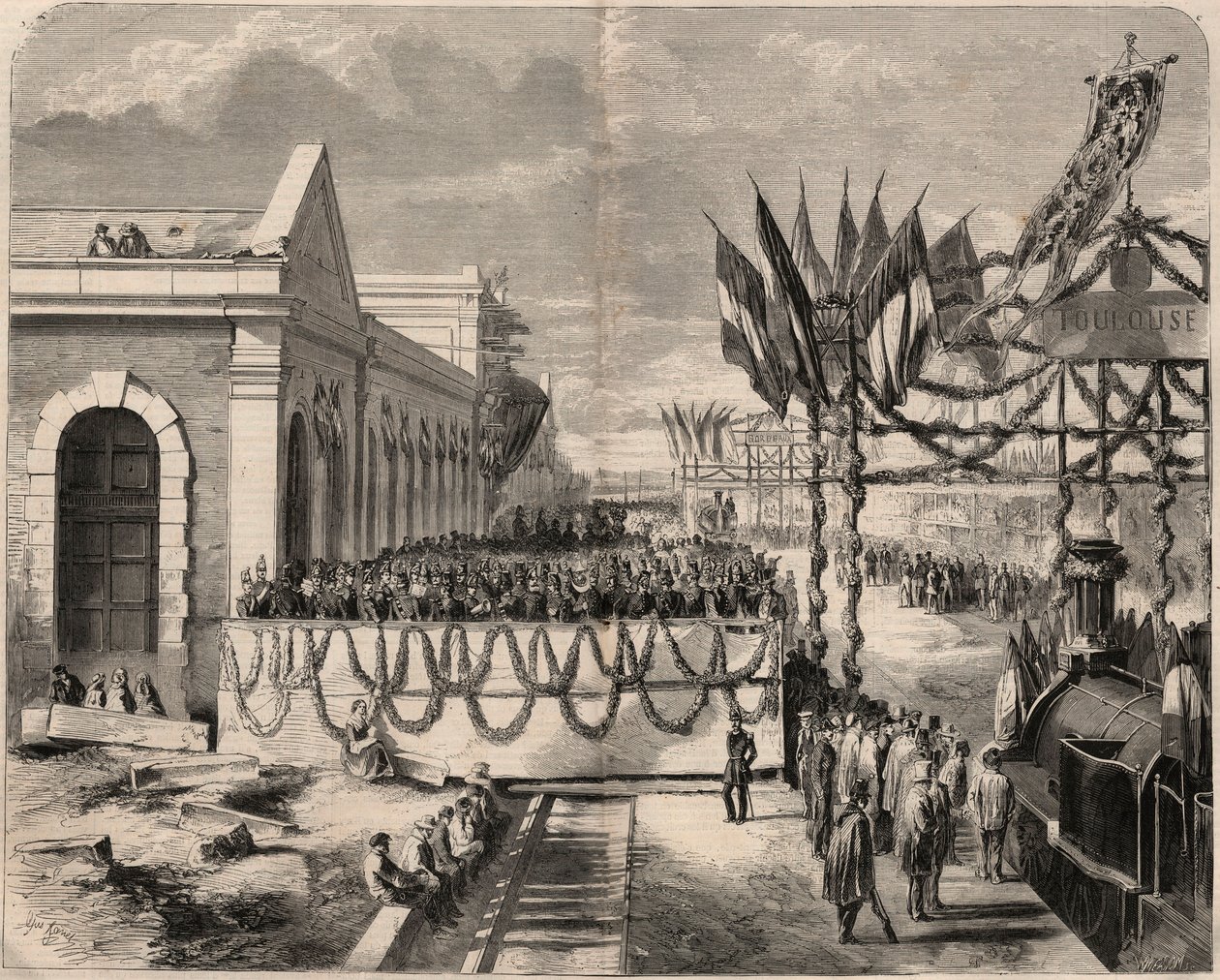 افتتاح خط السكة الحديد من تولوز إلى سيت عام 1857. نقش في "لوموند لامع" من عام 1857. مجموعة خاصة. بواسطة فنان غير معروف