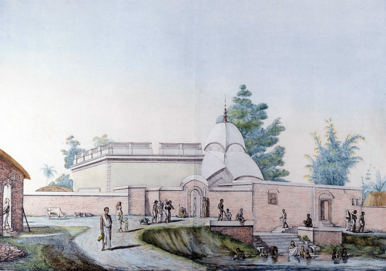 الثقافة والحضارة الهندية: حمام في نهر Hooghly في كلكتا (أو Kalkata) ، الهند. نقش 1808. بواسطة فنان غير معروف