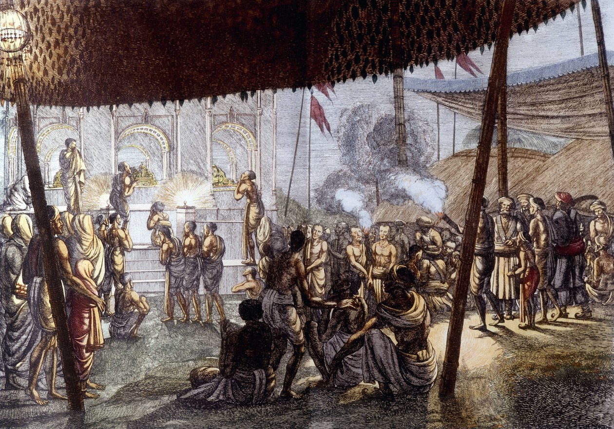 الثقافة والحضارة الهندية: عيد الحب في كريشنا ، الهند. نقش 1808. بواسطة فنان غير معروف