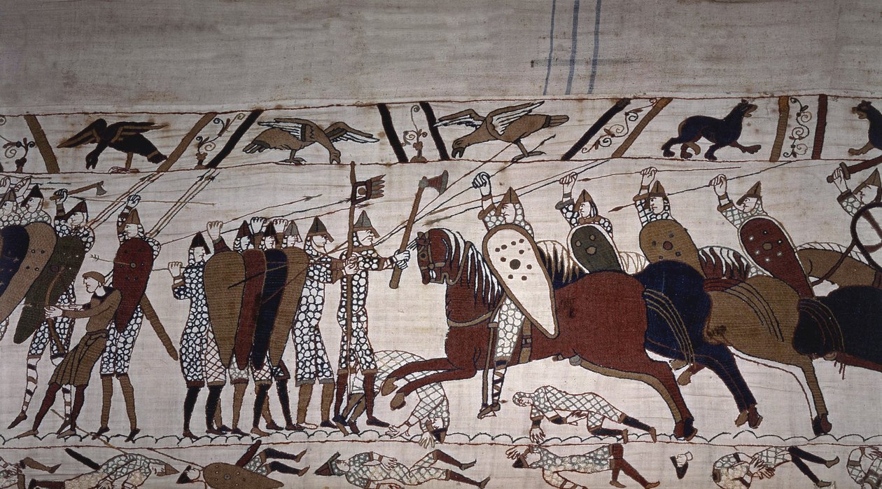 Intendant Wadard (على ظهور الخيل) ورجال فرقة Guillaume - Bayeux Tapestry ، المعروف باسم تطريز الملكة ماتيلد بواسطة فنان غير معروف